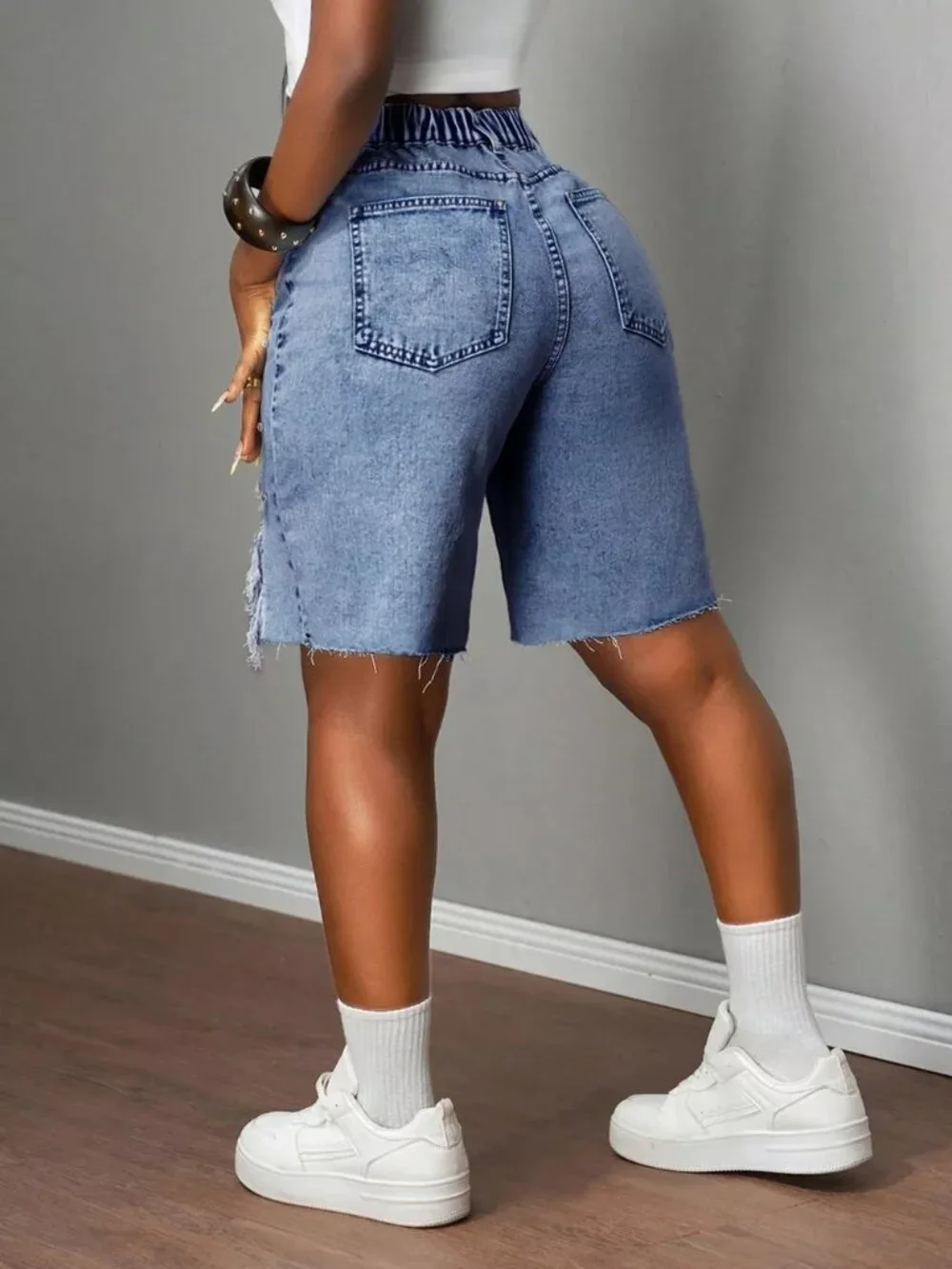 Distressed Rhinestone Denim Shorts - Picture 3 of 8